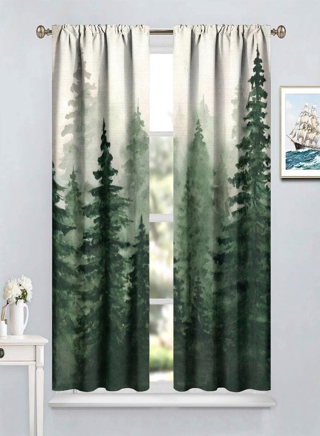 SENRUEGT Green Forest Window Curtains, Watercolor Misty Forest Trees Natural Landscape Printed Bedroom Living Room Kitchen Blackout Drapes 42x54 Inch - Image 5